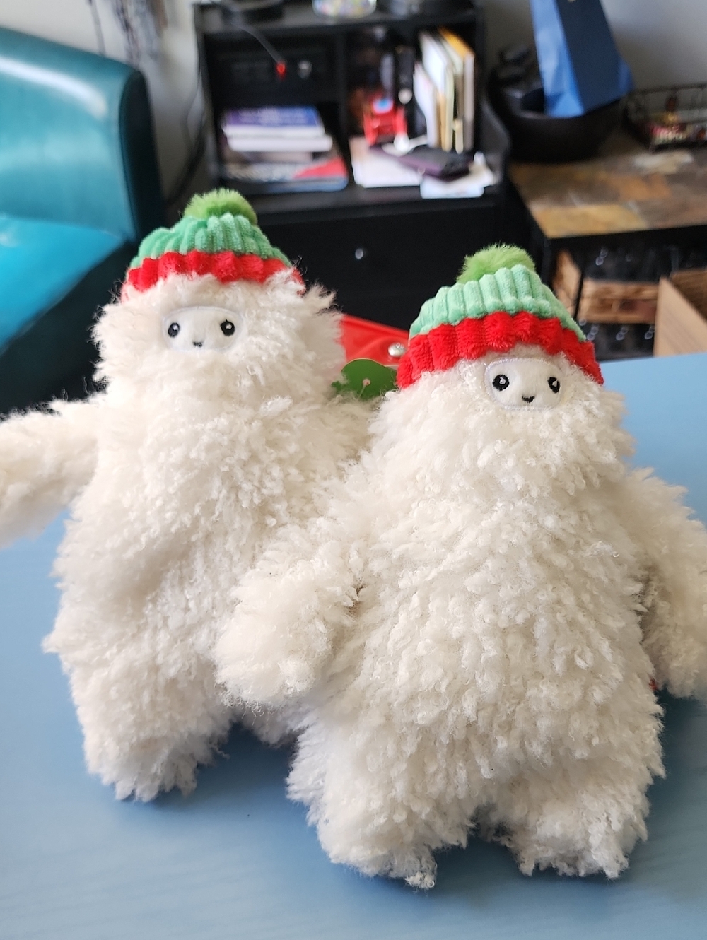 Plush White Yeti Stuffed Animal with Green & Red Hat - Soft Holiday Plush